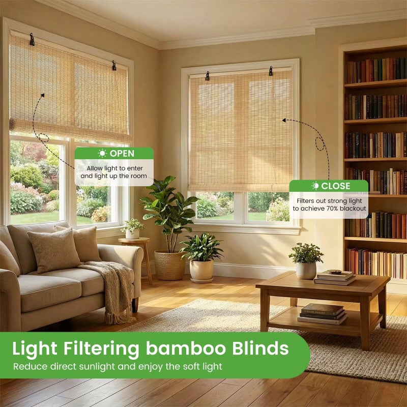 BAYUE Bamboo Blinds, Easy to Install Bamboo Shades for Indoor Windows, Custom Sizes Roller Shades for Indoor Windows, Roll Up Blinds Indoor Outdoor Patio - Image 3