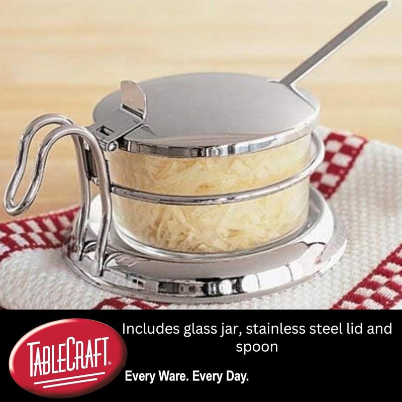 Tablecraft 357 Condiment Jar Set with Spoon, 6 oz Clear Glass Jar with 18-8 Stainless Steel Lid, Spoon and Holder, Polished Tabletop Dispenser for Home or Restaurant Use - Image 4