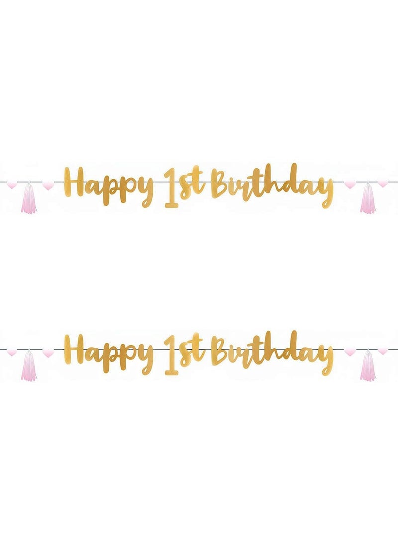Happy 1st Birthday Garland Banner Gold Pink Paper 180cm