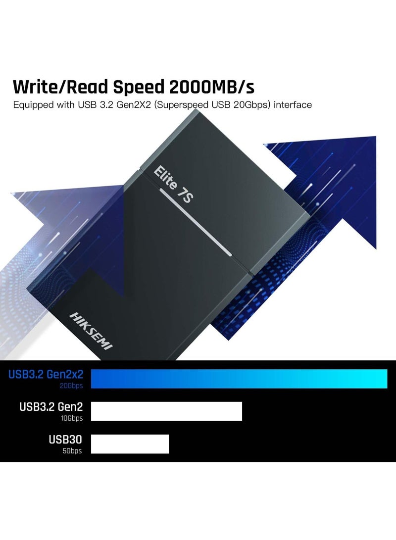 HIKSEMI هكسيمي SSD خارجي محمول 1 تيرابايت، سرعة قراءة وكتابة تصل إلى 2000 ميجابايت/ثانية، USB 3.2 جين 2x2 NVMe محركات الحالة الصلبة الخارجية، مستوى مقاومة الماء IPX7 - النخبة 7S - Image 3