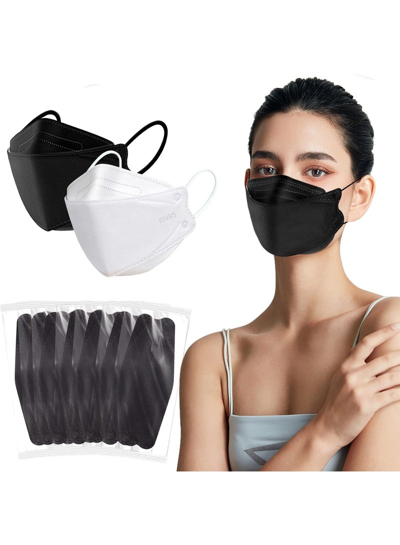 40 كمامة KN95 للاستخدام مرة واحدة، كمامات فردية مغلفة، كمامة من أربع طبقات بتصميم فم السمكة قابلة للتنفس مع رباط أنف قابل للتعديل، مريحة وجيدة التهوية. للاستخدام الخارجي واليومي (20 كمامة سوداء، 20 كمامة بيضاء). - Image 1