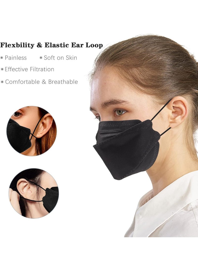 40 كمامة KN95 للاستخدام مرة واحدة، كمامات فردية مغلفة، كمامة من أربع طبقات بتصميم فم السمكة قابلة للتنفس مع رباط أنف قابل للتعديل، مريحة وجيدة التهوية. للاستخدام الخارجي واليومي (20 كمامة سوداء، 20 كمامة بيضاء). - Image 4