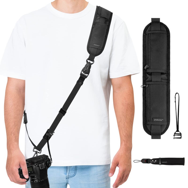 ARVOK Camera Strap - Adjustable Shoulder Strap with Wrist Strap for Nikon Canon Sony Fuji DSLR - Image 1