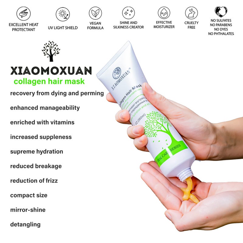 Xiaomoxuan قناع الكولاجين العضوي من شياوموكسوان للشعر الجاف التالف - مرطب عميق طبيعي للشعر مع زيت شجرة الشاي - علاج لإصلاح الأطراف المتقصفة، 8.8 أونصة سائلة - Image 3