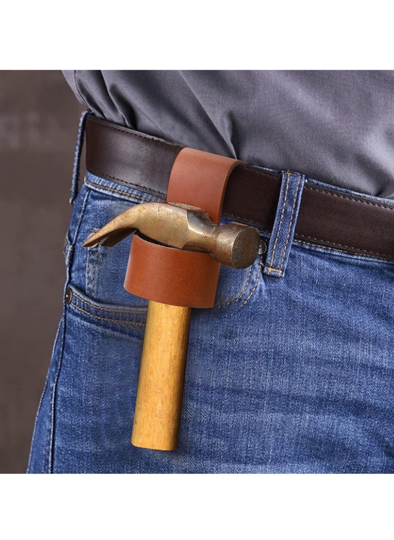 Generic 2 Packs Leather Hammer Holder Handmade Premium Tool Holster with Belt Loop for Hammers Axes Hatchets and Woodwork and Handcraft Multi Tool Hammer Holder Small Hammer Hatchet Carrier Holster Brown  - Image 5