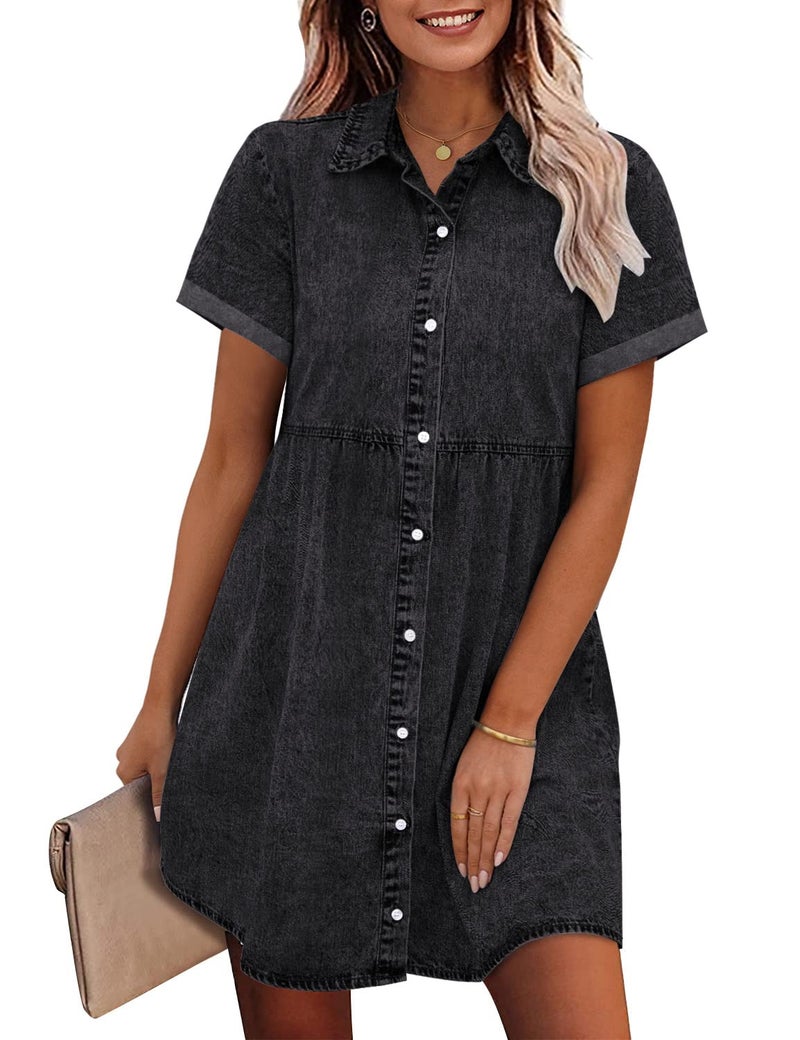GRAPENT Cute Fall Clothes for Women Dresses for Special Occasions Casual Dress for Women Summer Black Dresses for Women Elegant Black Short Dress Black Dress for Funeral Vintage Black Size L - Image 1