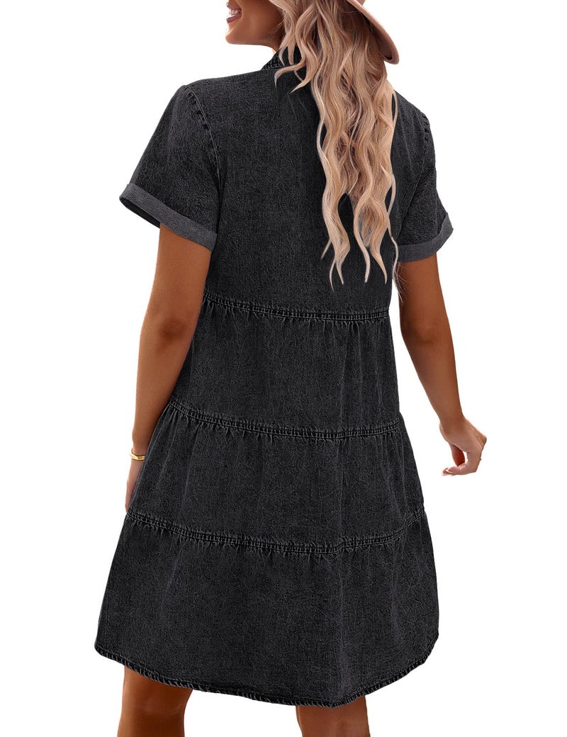 GRAPENT Cute Fall Clothes for Women Dresses for Special Occasions Casual Dress for Women Summer Black Dresses for Women Elegant Black Short Dress Black Dress for Funeral Vintage Black Size L - Image 2