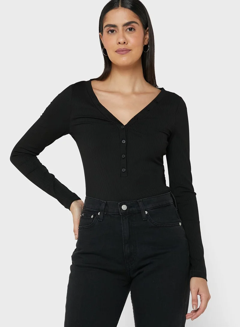 CALVIN KLEIN Ribbed Button Detail Top