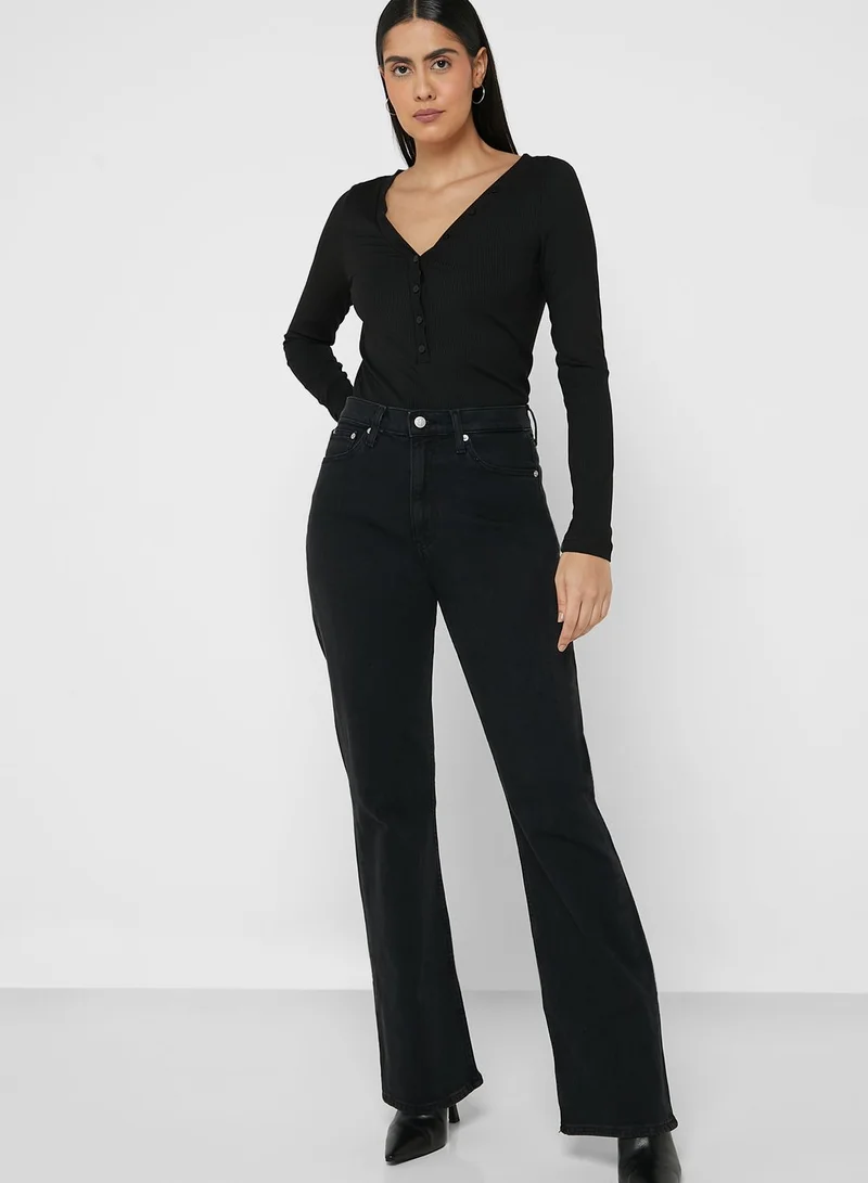 CALVIN KLEIN Ribbed Button Detail Top