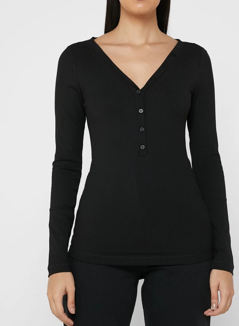 CALVIN KLEIN Ribbed Button Detail Top