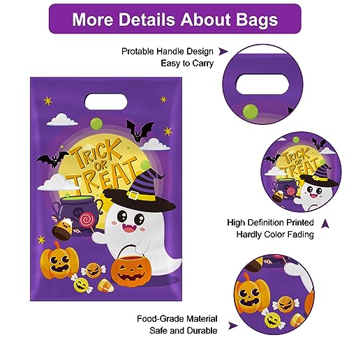 PERFQU 40 Pcs Happy Halloween Treat Bags with Handles-Trick or Treat Halloween Goodie Bags for Kids, Cute Ghost Pumpkin Halloweens Plastic Candy Goody Gift Bags for Halloweens Party Decorations Supplies Favors - Image 5