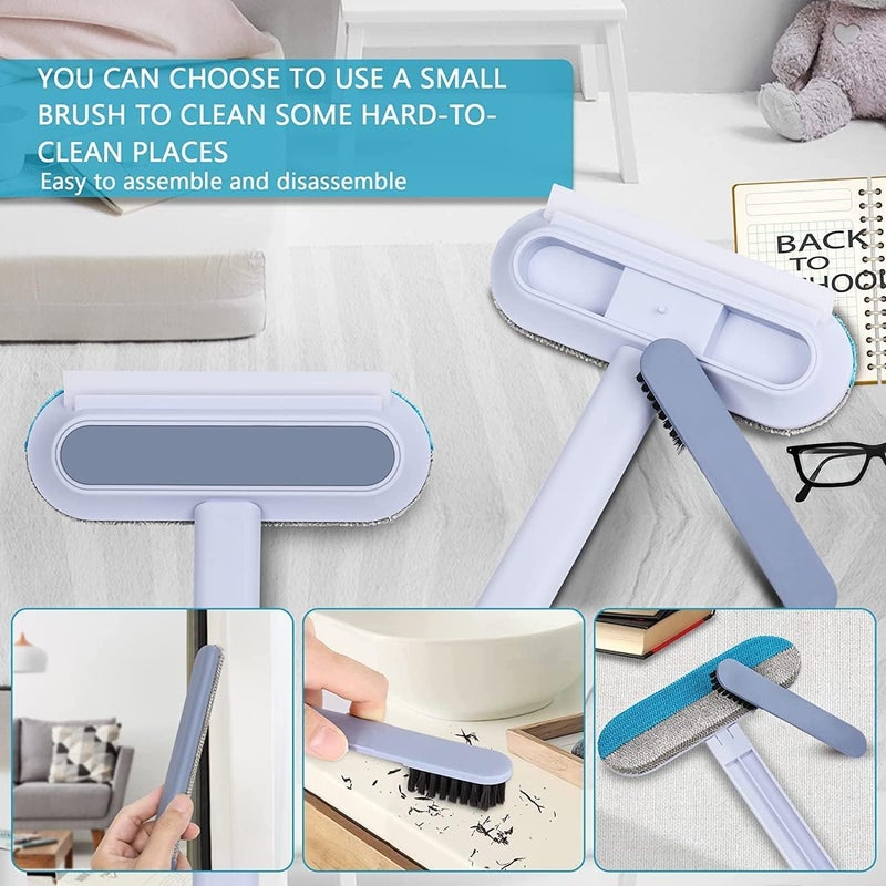 AIMERS 4in1 Multifunctional Window Screen Cleaner Brush Set Professional Squeegee Pet Hair Remover Grout Scrubber Mesh Cleaner Wet Dry Dual Purpose Tool for Home Bathroom Glass Cleaning - Image 5