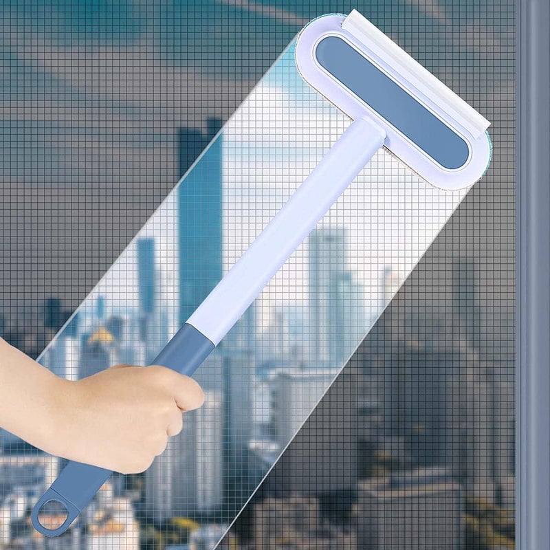 AIMERS 4in1 Multifunctional Window Screen Cleaner Brush Set Professional Squeegee Pet Hair Remover Grout Scrubber Mesh Cleaner Wet Dry Dual Purpose Tool for Home Bathroom Glass Cleaning - Image 2