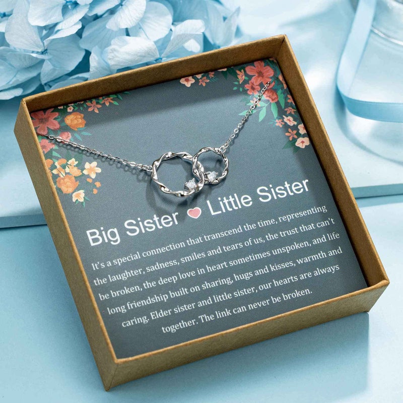 AnalysisyLove Sister Gifts, Sterling Silver Interlocking 2 Circles Necklace for Big & Little Sisters, Sister Birthday Gifts from Sisters - Image 2