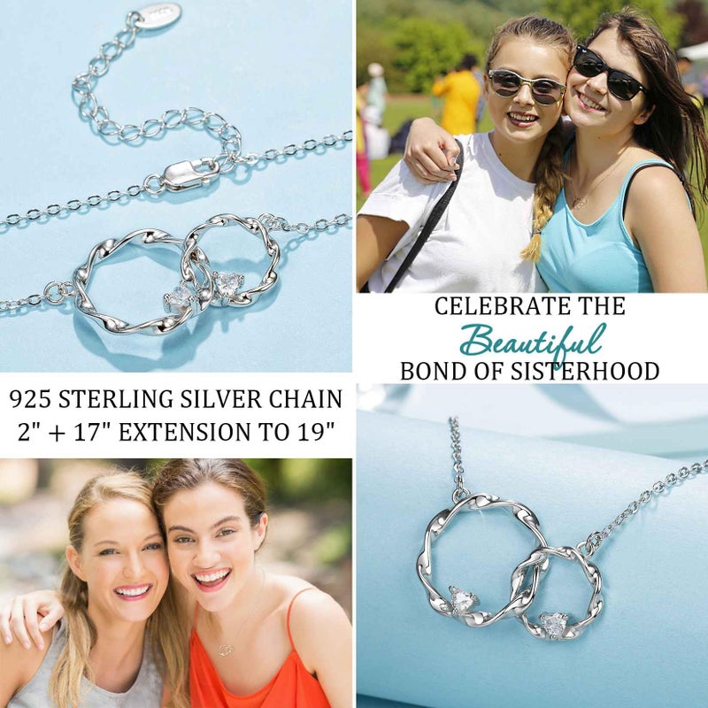 AnalysisyLove Sister Gifts, Sterling Silver Interlocking 2 Circles Necklace for Big & Little Sisters, Sister Birthday Gifts from Sisters - Image 5