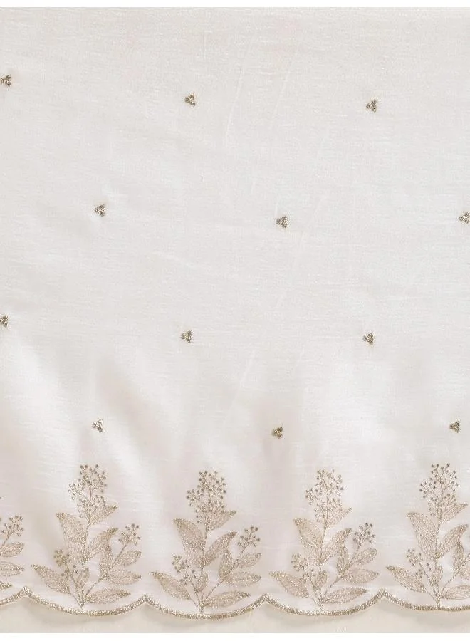 trueBrowns  trueBrowns Ivory All Over Zari Embroidered Saree With Unstitched Blouse for Women | Best Price UAE