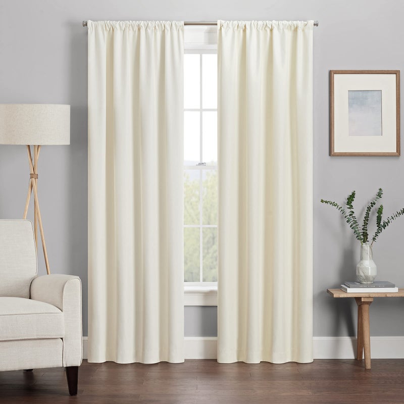 إكليبس Eclipse Kendall Modern Blackout Thermal Rod Pocket Window Startain لغرفة النوم أو غرفة المعيشة (لوحة واحدة) 42 × 95 العاج - Image 2