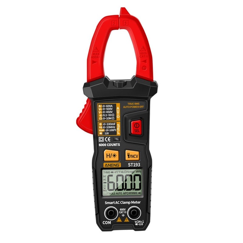 Auto Ranging Digital Clamp Meter Multimeter ST193 AC DC Volt Current Tester Buzzer Portable Clamp Ammeter For Electrical Repair Home Industrial Use Red - Image 2