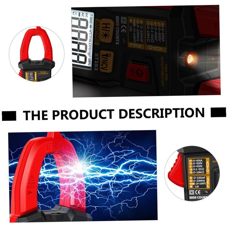 Auto Ranging Digital Clamp Meter Multimeter ST193 AC DC Volt Current Tester Buzzer Portable Clamp Ammeter For Electrical Repair Home Industrial Use Red - Image 5