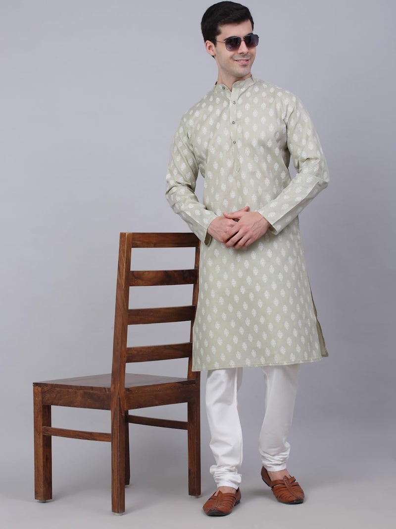 Jompers Men's Cotton Floral Printed Kurtas (Grey, L) - Image 4