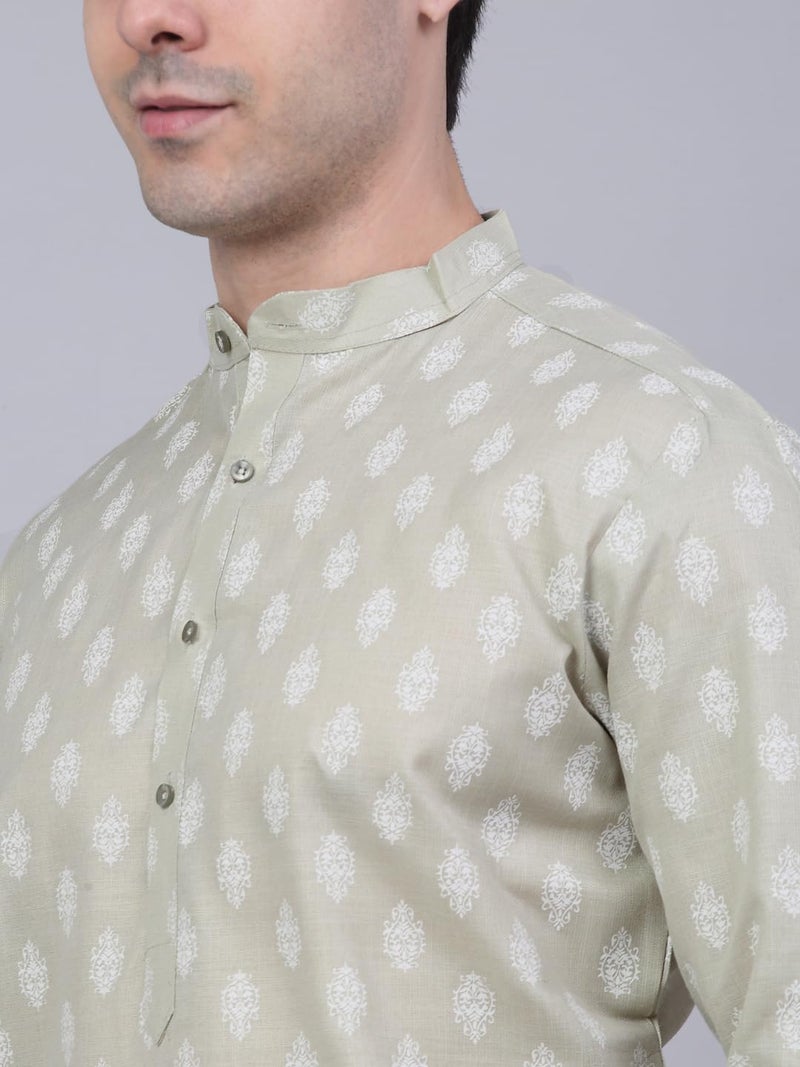 Jompers Men's Cotton Floral Printed Kurtas (Grey, L) - Image 5