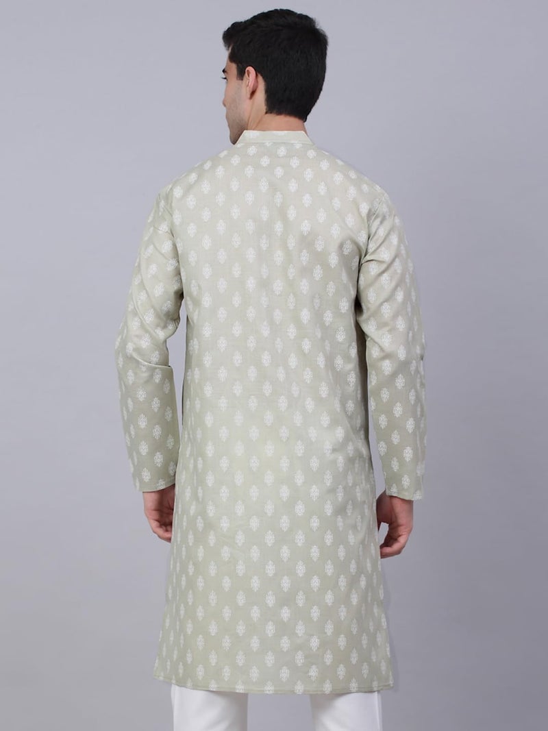 Jompers Men's Cotton Floral Printed Kurtas (Grey, L) - Image 2