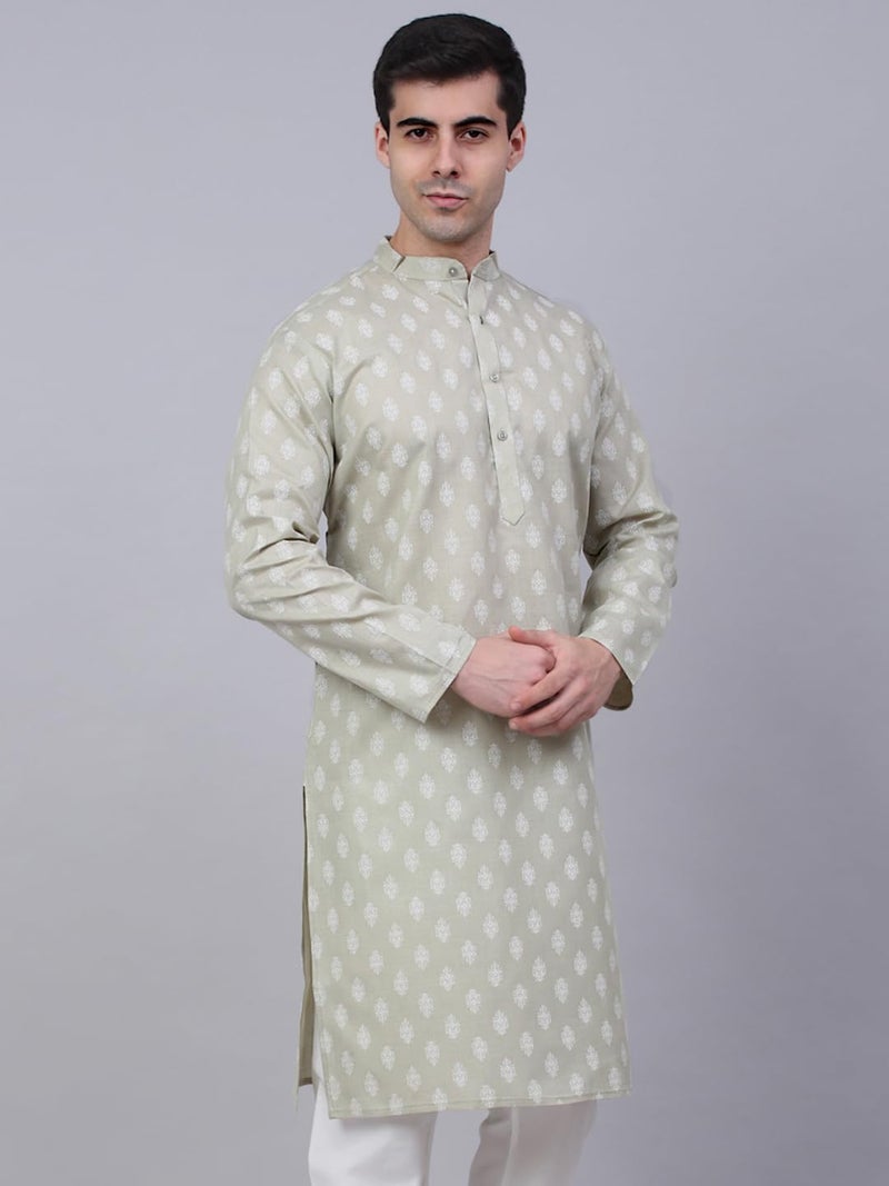 Jompers Men's Cotton Floral Printed Kurtas (Grey, L) - Image 3