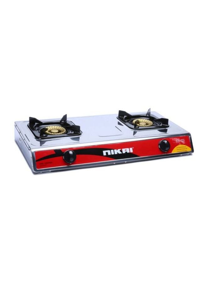 NIKAI Double Gas Burner With Auto Piezoelectric Ignition, Straight Flame Brass Burner, Square Enamel Pan Support, Stainless Steel Body, Full Safety Device, Efficient Cooking Solution NG942T Silver/Black - Image 2