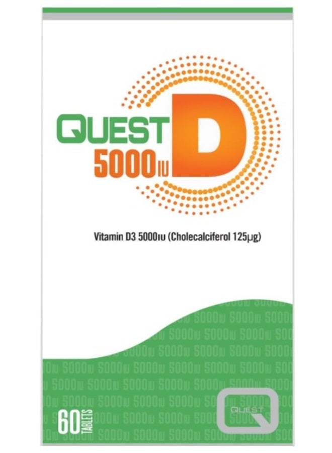 Quest D 5000 IU Vitamin D3 Supplement – 60 Tablets | Supports Immunity, Bones & Muscle Health - Image 1