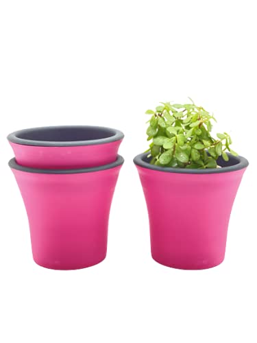garbnoire Self Watering Flower pots 6” Virgin Plastic Indoor Outdoor Balcony Flower Pot with Outer Flower Pot and Inner Plate- Pack of (Dark Pink, 3) - Image 2