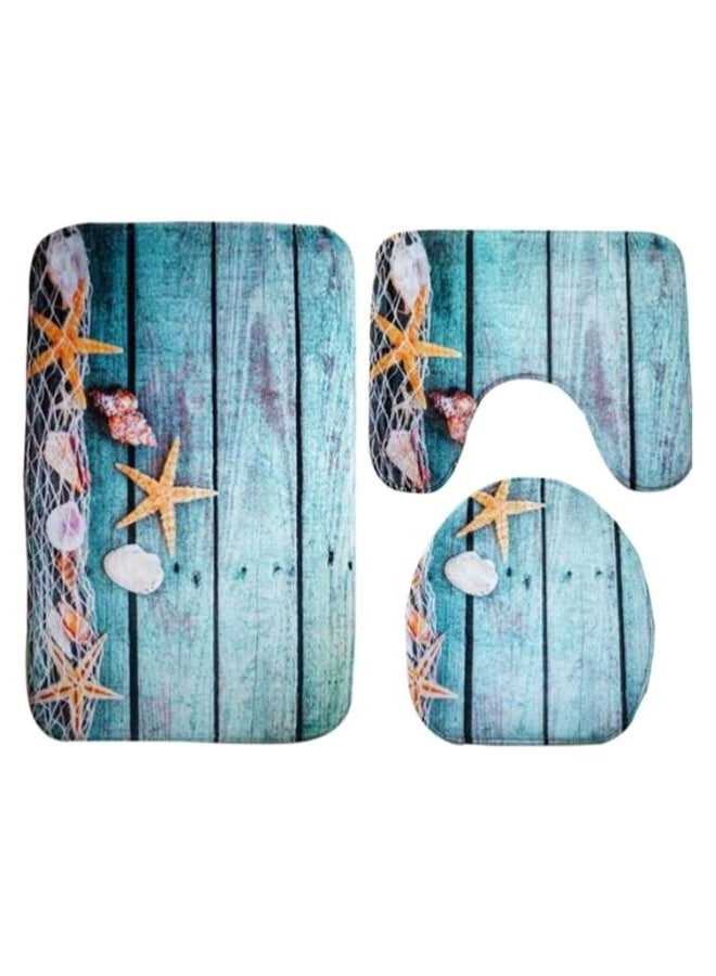 Loquat Ocean Style Pedestal Rug With Toilet Cover And Bath Mat Set Multicolour