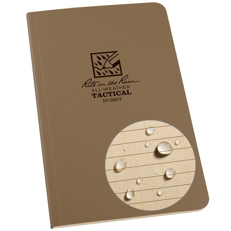 Rite in the Rain Weatherproof Tan Tactical Field Notebook, 4 5/8" x 7" Soft Cover Notepad, Universal Page Pattern, Reference Pages (No. 980T) - Image 1