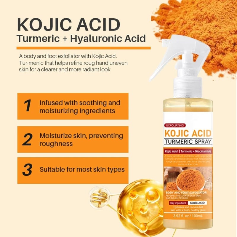 YOOJ ® Body Exfoliator Spray with Kojic Acid and Turmeric, 100ml Peel Shot for Smoothing Rough Skin and Dark Spots, Gentle Exfoliating Formula for Back, Elbows and Knees - Image 2
