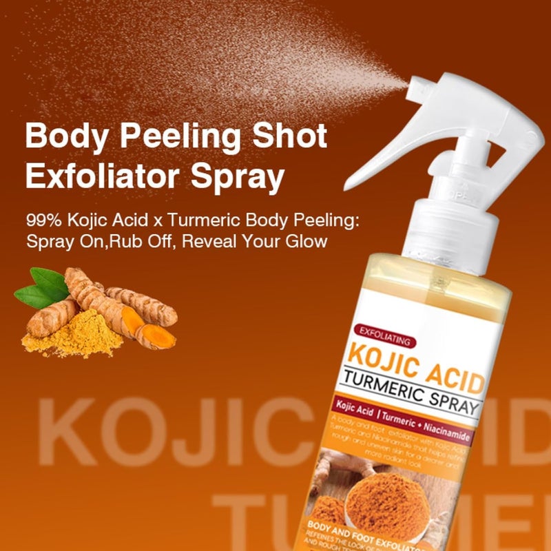 YOOJ ® Body Exfoliator Spray with Kojic Acid and Turmeric, 100ml Peel Shot for Smoothing Rough Skin and Dark Spots, Gentle Exfoliating Formula for Back, Elbows and Knees - Image 4