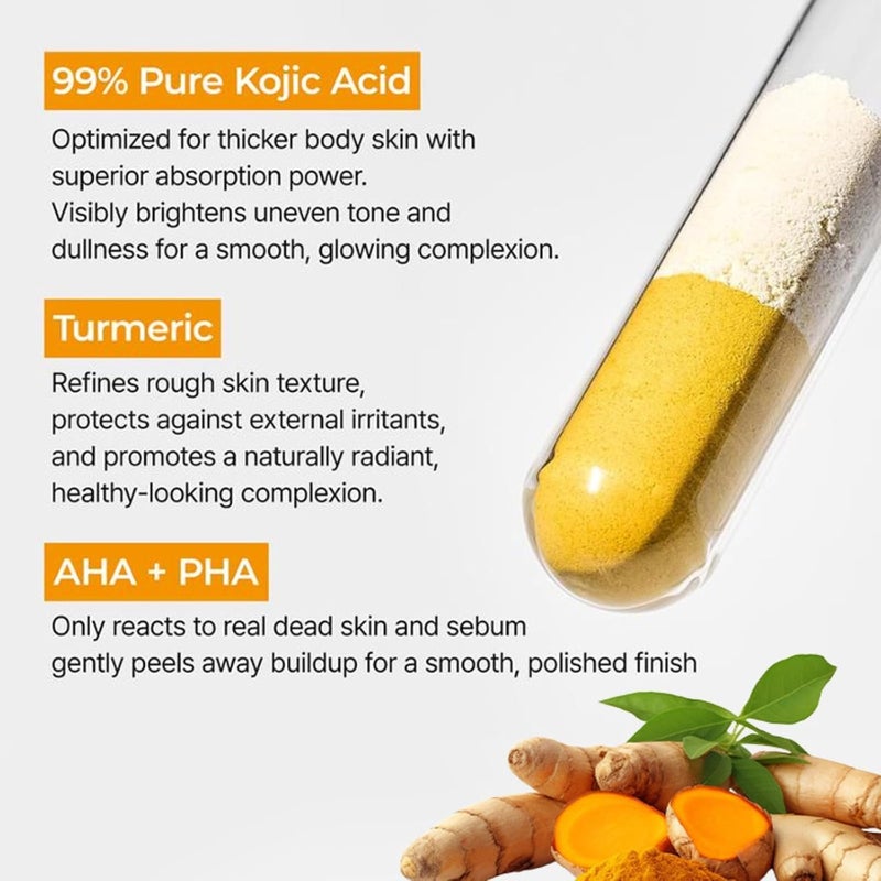 YOOJ ® Body Exfoliator Spray with Kojic Acid and Turmeric, 100ml Peel Shot for Smoothing Rough Skin and Dark Spots, Gentle Exfoliating Formula for Back, Elbows and Knees - Image 3