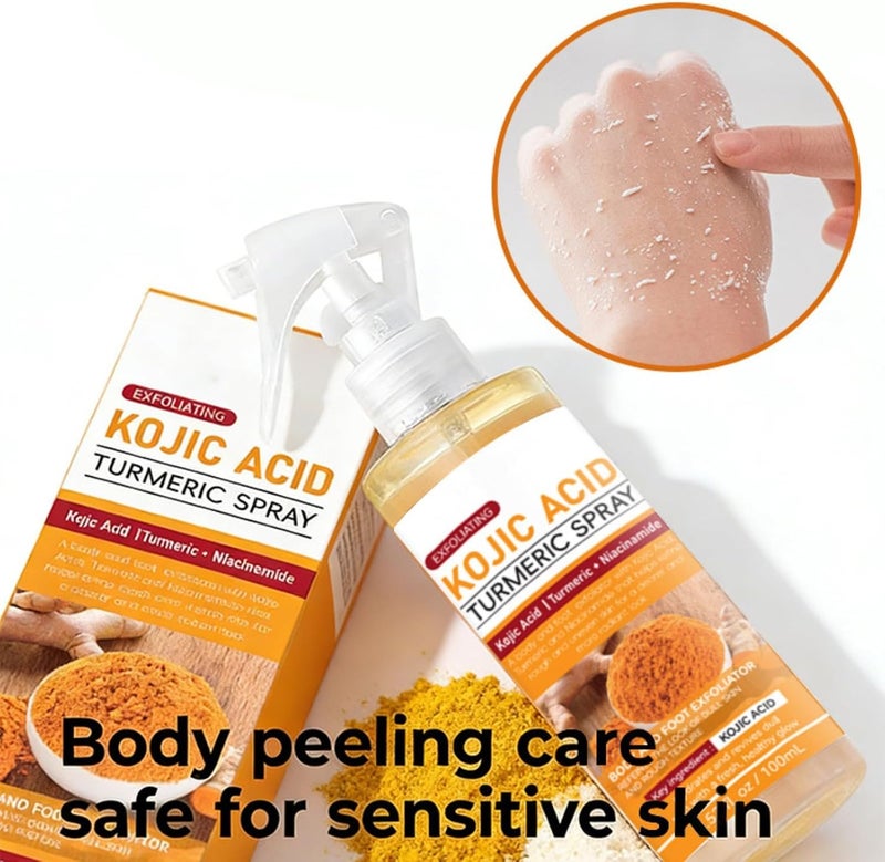 YOOJ ® Body Exfoliator Spray with Kojic Acid and Turmeric, 100ml Peel Shot for Smoothing Rough Skin and Dark Spots, Gentle Exfoliating Formula for Back, Elbows and Knees - Image 5