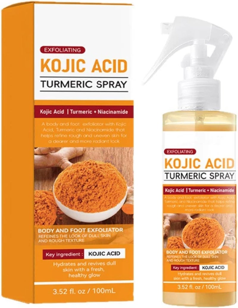YOOJ ® Body Exfoliator Spray with Kojic Acid and Turmeric, 100ml Peel Shot for Smoothing Rough Skin and Dark Spots, Gentle Exfoliating Formula for Back, Elbows and Knees - Image 1