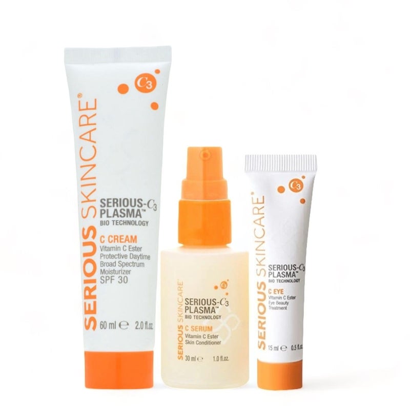 Serious Skincare Serious-C3 Plasma Vitamin C Day Trio - C Cream Daytime Moisturizer SPF 30 2 oz, Vitamin C Serum Skin Conditioner 1 oz. and C-Eye Treatment 0.5 oz.- For Smooth Radiant Skin - Image 1