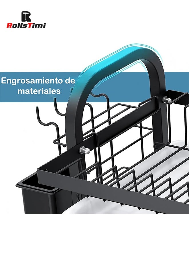 رولستيمي 2 الطبقة طبق رف و دريبوارد مجموعة ، الفولاذ المقاوم للصدأ رف لتجفيف الأطباق مع دريبوارد ، المدمجة طبق تجفيف ل منضدة مطبخ مع أواني السكاكين حامل الكأس و قطع المجلس حامل - Image 2