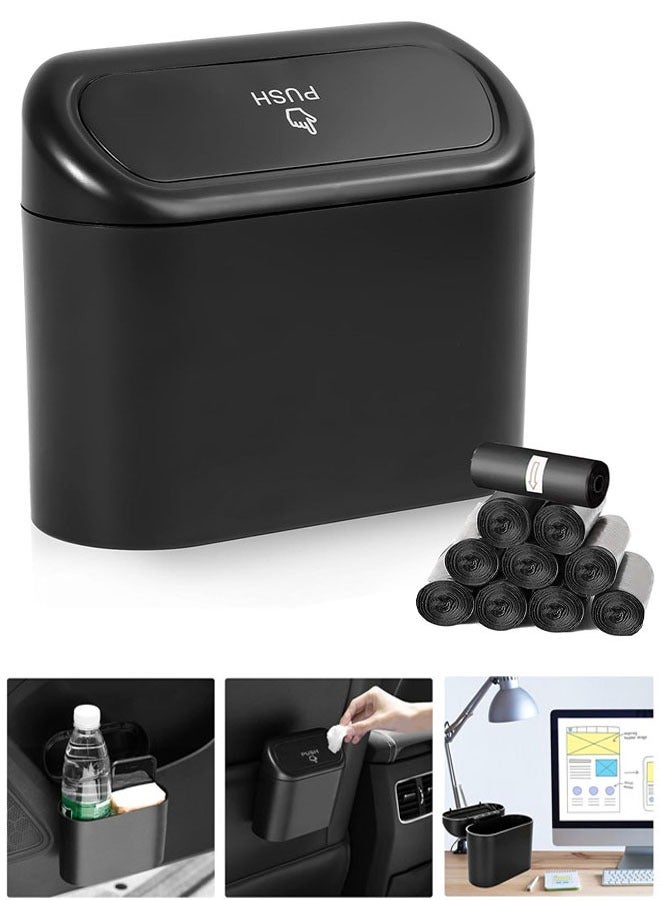 Car Trash Can Bin with Lid, Universal Vehicle Mini Leakproof Garbage Can Bin with 150pcs Trash Bags Car Organizers and Storage for Front Back Seat Accessories for Auto Office Home