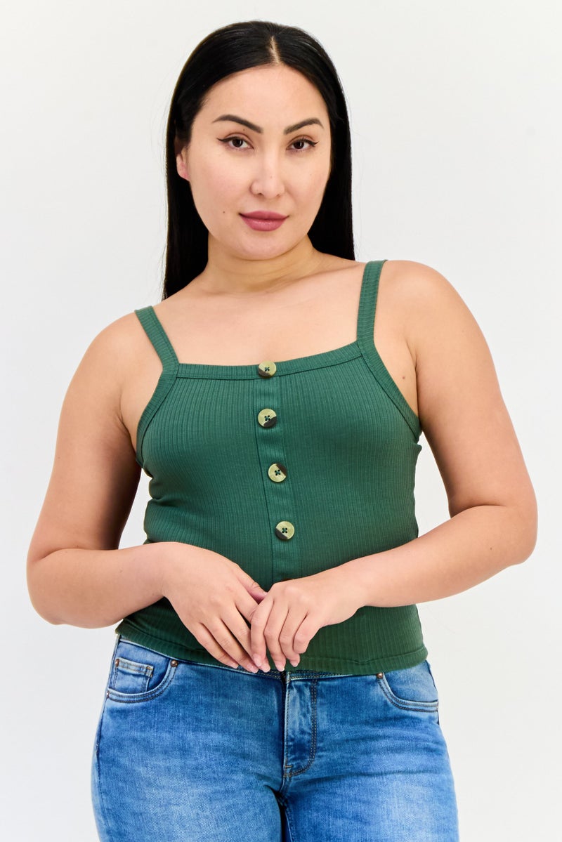 ONLY توب تانك نسائي بياقة مربعة، زيتوني داكن - Image 1