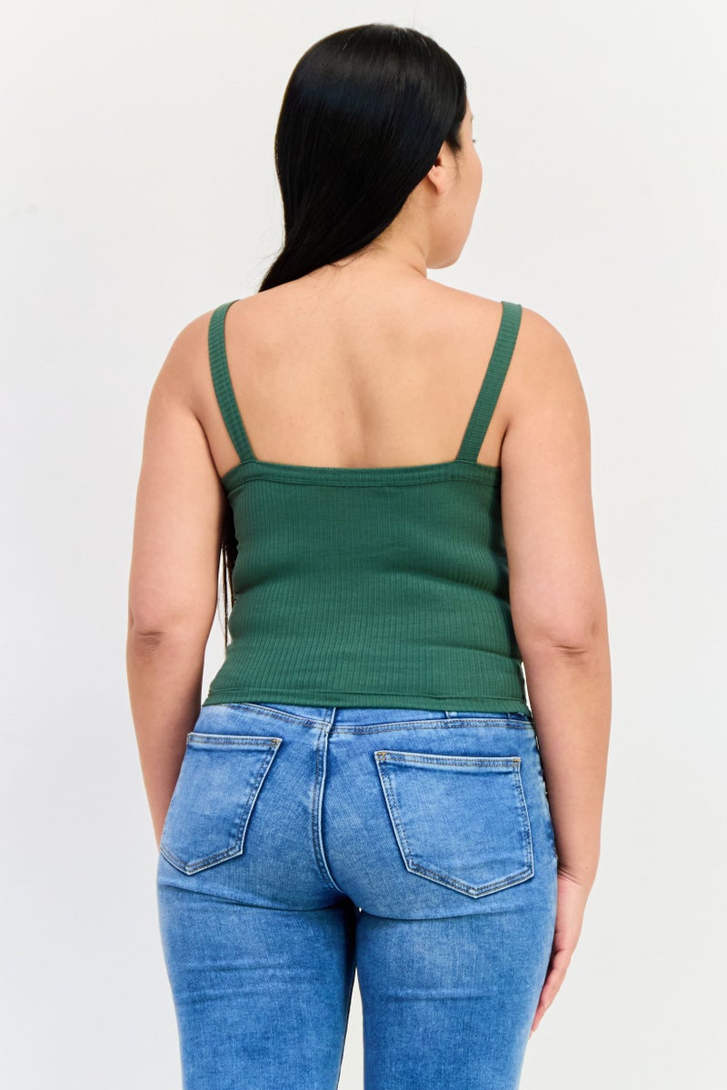 ONLY توب تانك نسائي بياقة مربعة، زيتوني داكن - Image 3