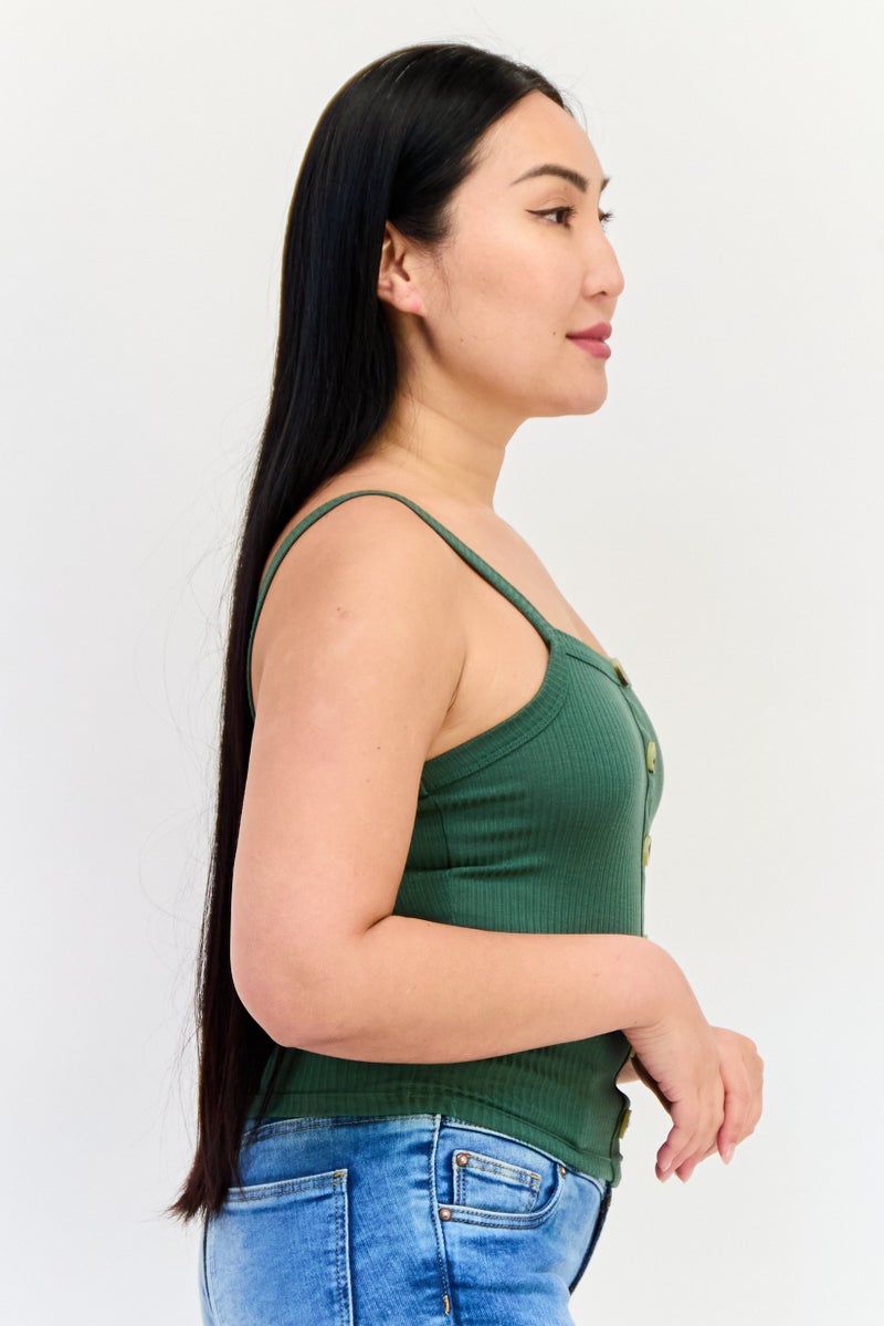 ONLY توب تانك نسائي بياقة مربعة، زيتوني داكن - Image 2