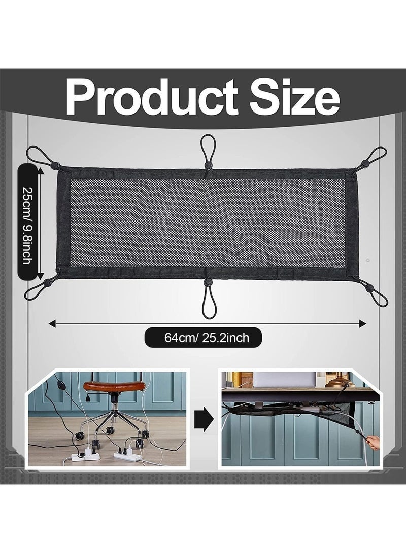 Under Desk Cord Organizer, Cable Management Organizer Net, 25.2"X9.8", Includes 1 Cable Net, 6 Hooks and 6 Screws, Invisible Desk Cord Storage Solution for Hiding Wires in Home Office Setups (Black) - Image 2