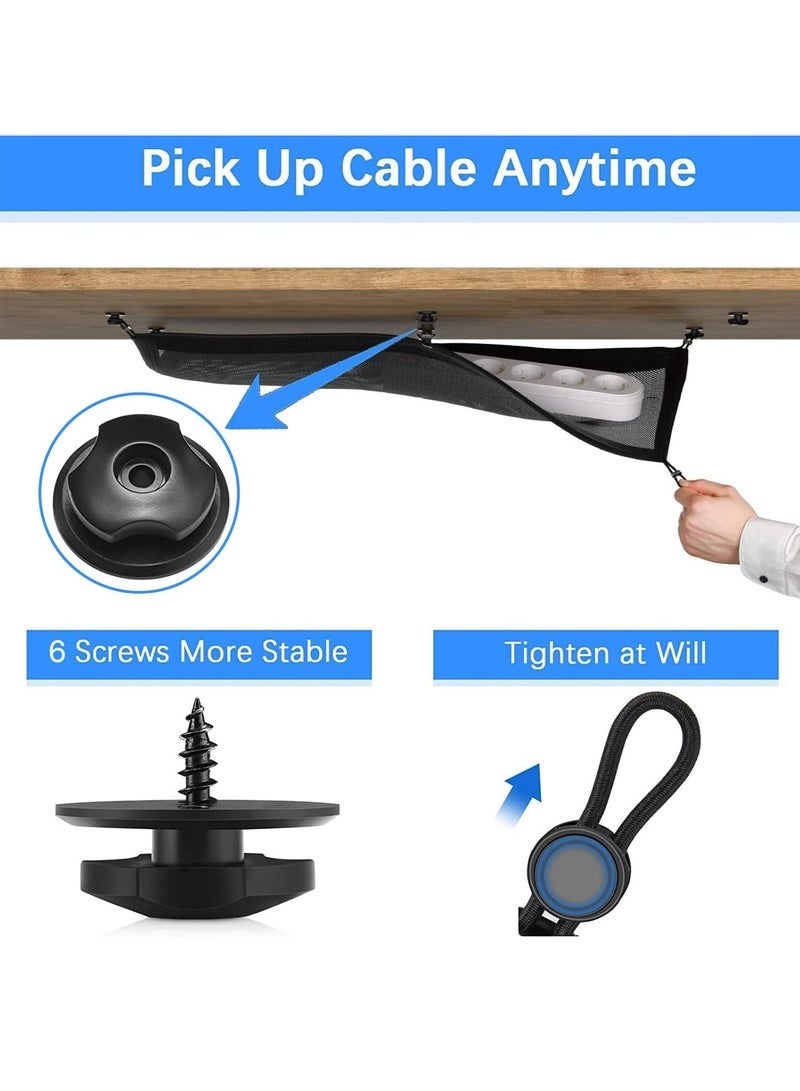 Under Desk Cord Organizer, Cable Management Organizer Net, 25.2"X9.8", Includes 1 Cable Net, 6 Hooks and 6 Screws, Invisible Desk Cord Storage Solution for Hiding Wires in Home Office Setups (Black) - Image 4