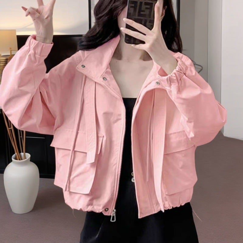 Short Hooded Jacket Spring Loose Casual Thin Work Jacket Top - Image 1