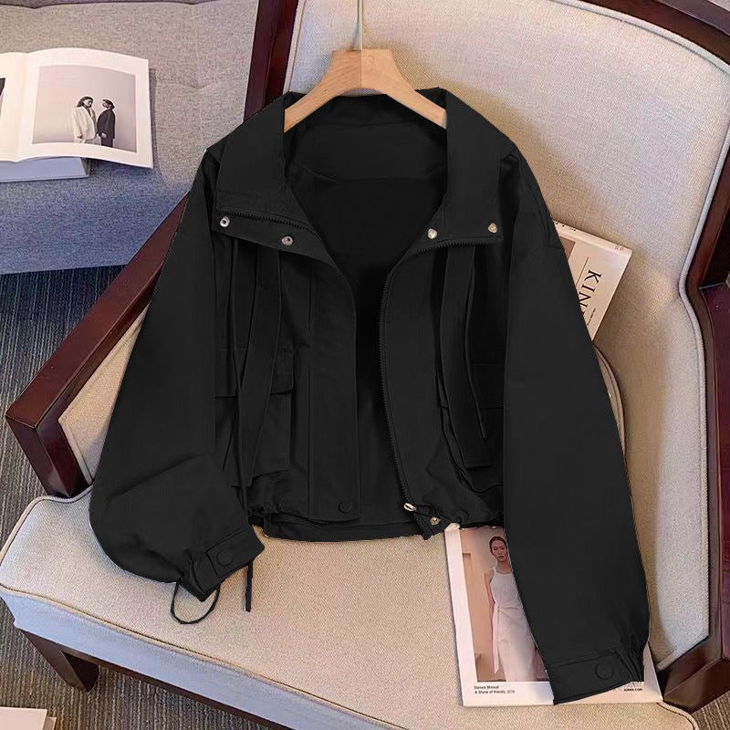 Short Hooded Jacket Spring Loose Casual Thin Work Jacket Top - Image 3