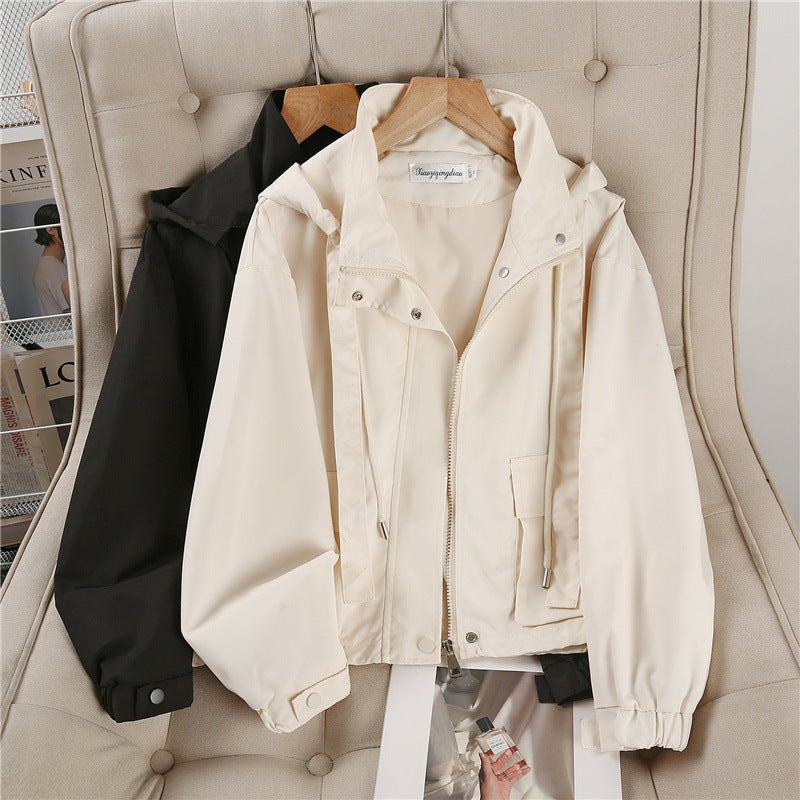Short Hooded Jacket Spring Loose Casual Thin Work Jacket Top - Image 5