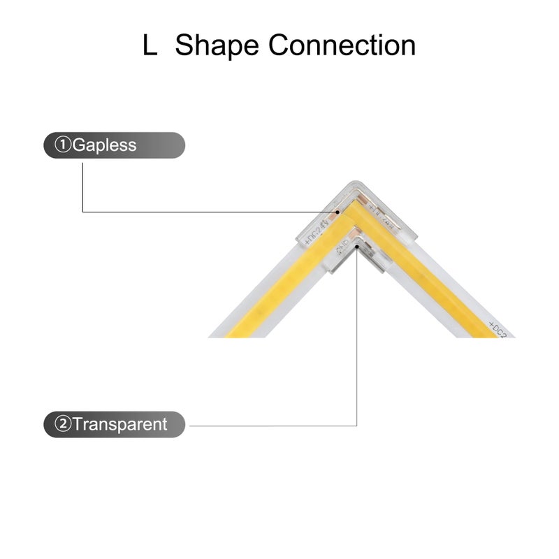 Tatazone 8pcs 2PIN Transparent L Shape COB Connectors for Single Color COB Light Strips Solerless Corner Connection (0.39(8mm)-2PIN-L Shape) - Image 3