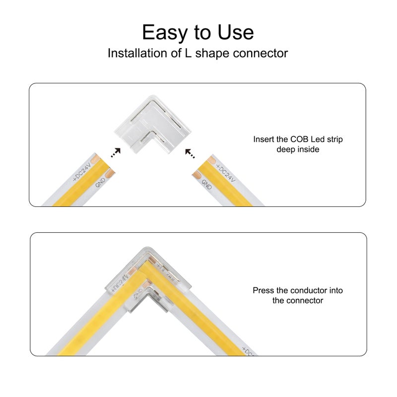 Tatazone 8pcs 2PIN Transparent L Shape COB Connectors for Single Color COB Light Strips Solerless Corner Connection (0.39(8mm)-2PIN-L Shape) - Image 4